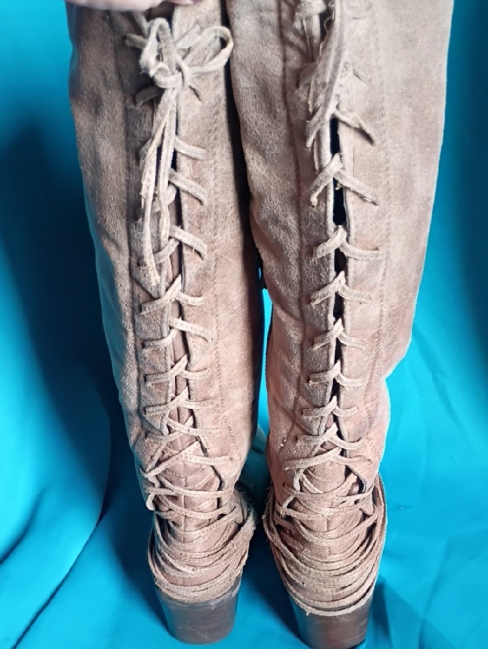🎆Over-the-Knee Suede Lace-Up Boots in Taupe - Picture 3 of 6